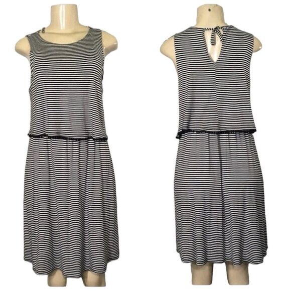 MOTHERHOOD NURSING BLACK WHITE STRIPE MINI SLEEVELESS DRESS SMALL - Picture 1 of 8